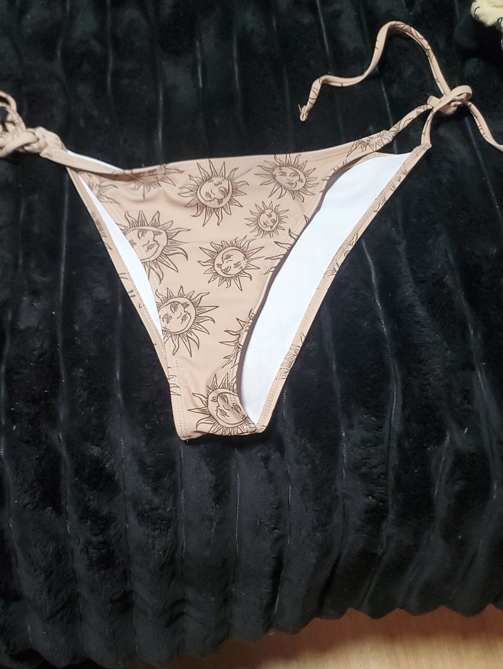 ROMWE Beige Sun Print Tie-Side Bikini Bottom
